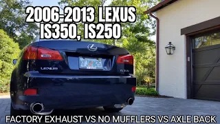 (USE HEADPHONES) 2006-2013 Lexus IS350, IS250 Axle back exhaust vs Factory exhaust