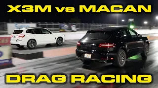 BMW X3M vs Porsche Macan Turbo Drag Racing 1/4 Mile