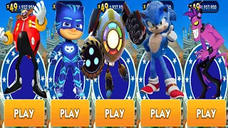 Tag with Ryan vs Sonic Dash - Movie Sonic vs Catboy PJ Masks vs All Bosses Dr. Babble Eggman Zazz