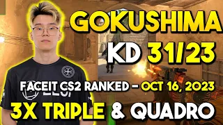 gokushima 31/23 on Mirage - 3x Triple & Quadro - FACEIT CS2 RANKED - Oct 16, 2023