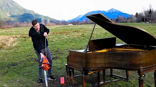 Cutting A Grand Piano With A Chainsaw