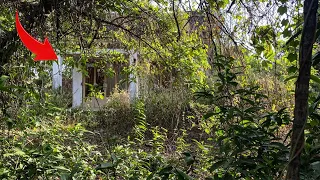 Help the old man clean up the abandoned house with overgrown grass surrounding the house and yard