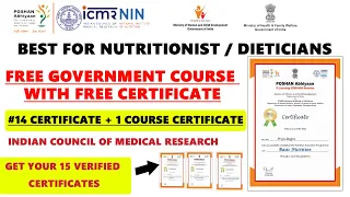Govt Certificate for Nutritionist / Dietician |  Indian Council of Medical  Research Free Course