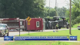 2 hurt as NC fire truck flips while rushing to fire call