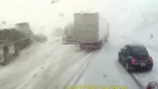 Wyoming I-80 Pile Up Accident DashCam View 4/2015