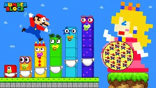 Super Mario Bros vs the Giant Peach Pregnant Mix Level Up Maze | Numberblock
