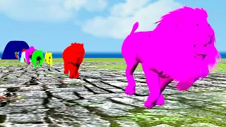 Paint Animals Gorilla Cow Lion Elephant Bear Dinosaurs and T-Rex Fountain Crossing Animal Cartoon