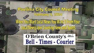 Paullina City Council Meeting Feb  5, 2024