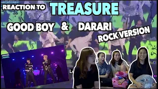 Reaction to TREASURE GOOD BOY & DARARI ROCK VERSION