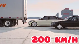 Mercedes-Maybach S680 W223 vs Mercedes-Benz S600 W140 vs Trailer💥200 km/h💥BeamNG.drive CRASH test