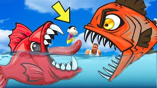 SHINCHAN & FRANKLIN FIGHT SEA MONSTERS to Become TITAN GIANT SHARK FISH | GTA 5  techno gamerz