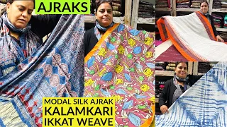 Amazing Ajrak Suits in Pure Modal Silk, Kalamkari Dupattas, Single & Double Ikkat Suits at Ethniche