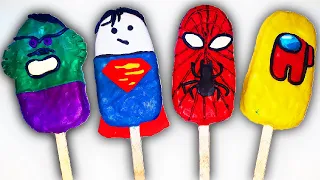 Ice Cream mix Superheroes Marvel with clay 🧟 Hulk, Captain America, Spiderman, Among Us