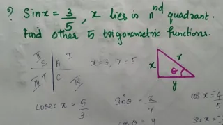 Questian:Sin x =3/5 ,x lies in second quadrant | Problems on Trigonometry 1