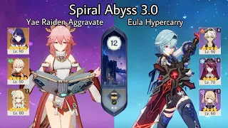 Spiral Abyss 3.0 F12 | Yae Raiden Aggravate & Eula Hyper Carry | 9 Stars Abyss Run (Genshin Impact)