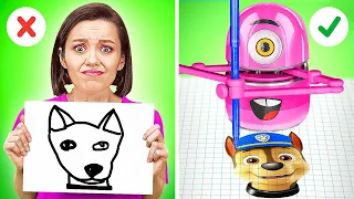 FUN & CLEVER DRAWING HACKS for BEGINNERS 🎨 Rich vs Broke Drawing Battle by 123 GO!