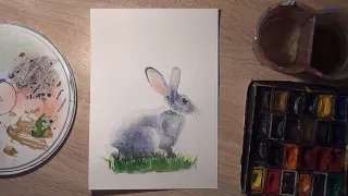 Как нарисовать кролика акварелью. Пасхальная открытка Акварелью. Easter Bunny in watercolor