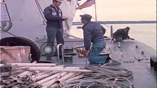 Officers standing on US Navy FBM (Fleet Ballistic Missile) Nuclear submarine. HD Stock Footage