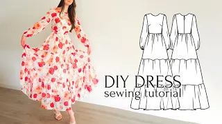 DIY Maxi Chiffon Dress with Tiered Ruffle Skirt + Sewing Pattern