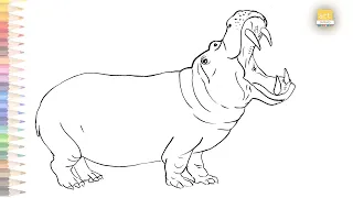 Growling Hippopotamus Drawing easy | How to draw Hippopotamus step by step