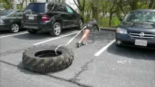 Tire Dragging for a KIller Leg Workout - How to get Strong Legs w/ Bad Knees - Spartan Training