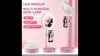 Foldable Selfie Makeup Ring Light with Mirror Phone Holder for Cellphone Smartphone Photo Video Live