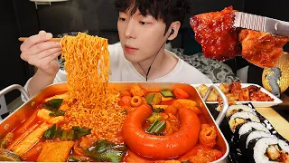 MUKBANG | 직접 만든 불닭볶음면 떡볶이 양념치킨 소세지 먹방 & 레시피 FRIED CHICKEN AND FIRE NOODLES EATING