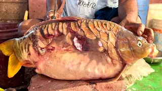 Incredible Giant Mirror Carp Fish Cutting With 2.5 Kg Huge Eggs | Fish Cutting Skills