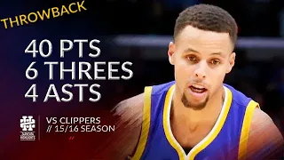 Stephen Curry 40 pts 6 threes 4 asts vs Clippers 15/16 season