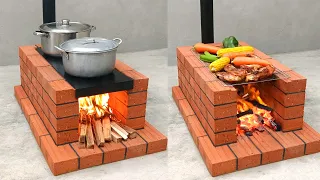 Wood stove combined with simple oven from red brick
