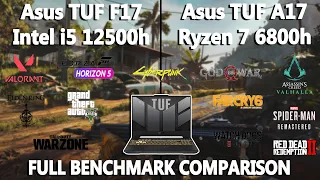 Intel i5 12500h vs Ryzen 7 6800h Full Benchmark Comparison |Asus TUF A17 vs F17| @StealthGamerSG