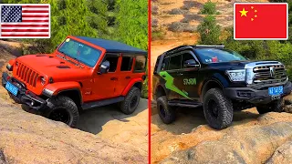 GWM Tank 500 3.0 V6 vs Jeep Wrangler 2.0 vs GWM Cannon 2.0 turbo |The match between Cars US vs China