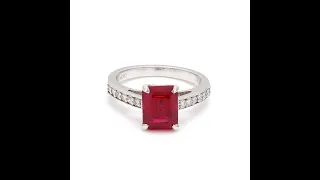 Ruby Gemstone Diamond Ring in Solid White Gold LR-0347