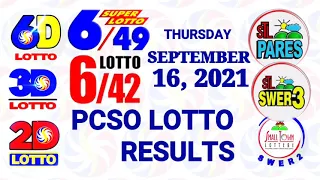 Lotto Result September 16 2021  (Thursday), 6/42, 6/49, 3D, 2D | PCSO lottery draw
