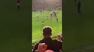 Raphael Varane celebrates Manchester Derby win with United fans