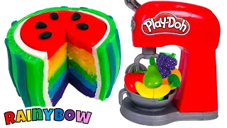 Create a Play Doh Cocomelon Rainbow Cake | Learn Fruits and Colors in a Toy Kitchen