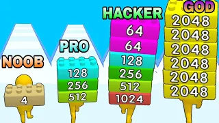 NOOB VS PRO VS HACKER VS GOD  in 2048 Brick Runner Big Update