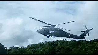 A Mexican Air Force Sikorsky UH-60 Black Hawk helicopter received damages to its main rotor blades