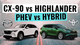 2024 Mazda CX-90 PHEV vs Toyota Highlander Hybrid || 3-Row Hybrid SUV Comparison