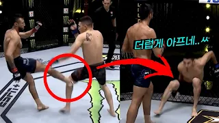 너무 잔인해.. UFC 선수도 버티지 못하는 무한 로우킥 공격 ㄷㄷ