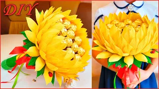 🌻 БОЛЬШОЙ ПОДСОЛНУХ с конфетами. Сладкий букет из конфет. Подарок учителю 🌻