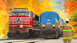 Trains passing through the middle of the flames❗
