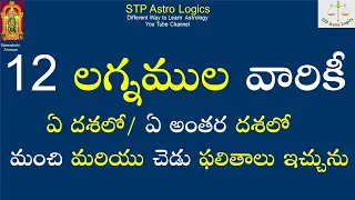 12 లగ్నముల వారికీ ఏ మహా దశలో ఏ అంతర దశలో మంచి మరియు చెడు ఫలితాలు ఇచ్చును.