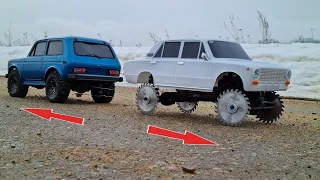 КОПЕЙКА 4x4 на пилах против Нивы 4x4 ... Перетягивание! + RC грузовик Volvo и Axial Capra