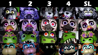 Security Breach in Classic FNAF 1, 2, 3, 4, SL - All Jumpscares & Extras