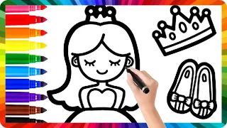 How to draw cute princess, crown and shoes |STep by step | drawing for kids