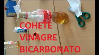 Como hacer un cohete con vinagre, bicarbonato y botella de Coca-cola. Reaccion dioxido de carbono