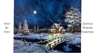 Snowy Winter Night STEP by STEP Acrylic Painting (ColorByFeliks)