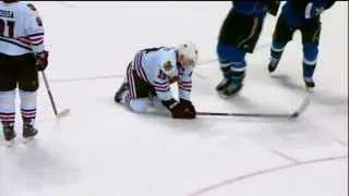 Jonathan Toews and Marian Hossa crumble after the Tarasenko goal - Game 2