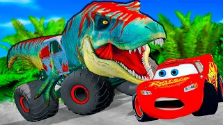 Lightning McQueen and MATER vs DINOSAUR ISLAND Pixar cars  in  BeamNG.drive